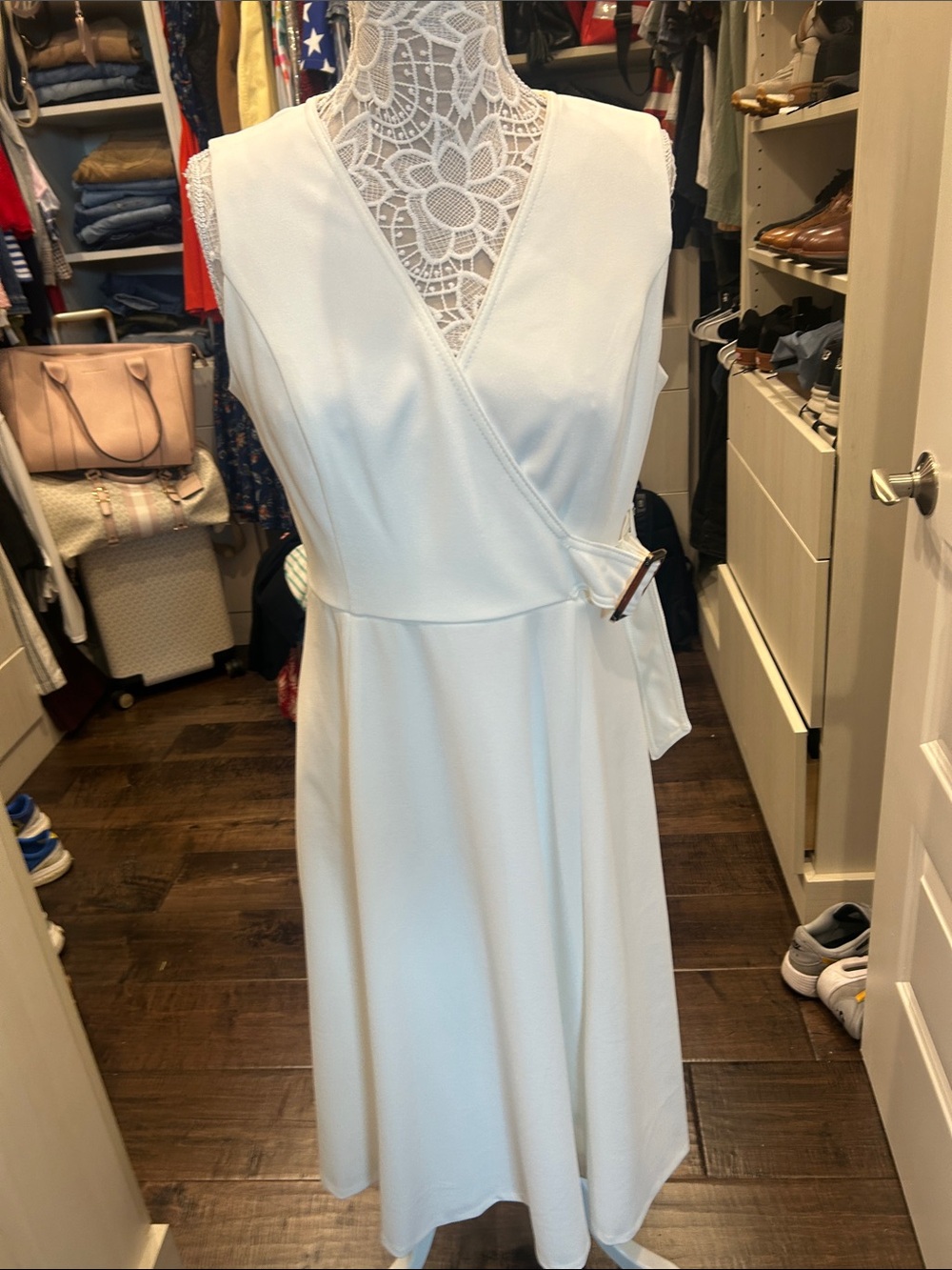 Sleeveless Wrap Midi Dress in White Calvin Kline